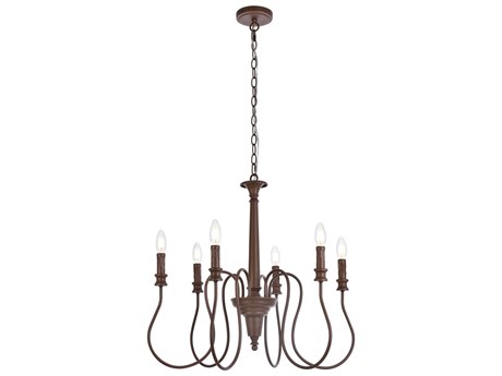 Elegant Lighting Flynx 6-Light Weathered Oak Brown Chandelier