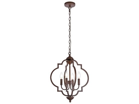 Elegant Lighting Sandara 4-Light Weathered Oak Brown Geometric Chandelier