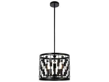 Elegant Lighting Levante 3-Light Black Drum Pendant
