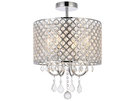 Elegant Lighting Elise 4-Light Chrome Crystal Drum Semi Flush Mount
