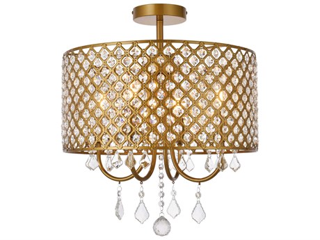 Elegant Lighting Elise 4-Light Brass Crystal Drum Semi Flush Mount
