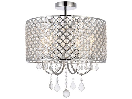 Elegant Lighting Elise 4-Light Chrome Crystal Drum Semi Flush Mount