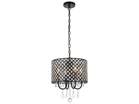 Elegant Lighting Elise 4-Light Black Crystal Drum Chandelier