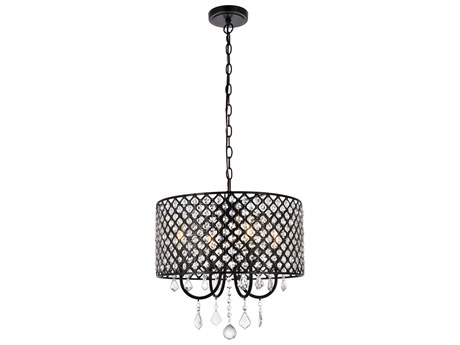 Elegant Lighting Elise 4-Light Black Crystal Drum Chandelier