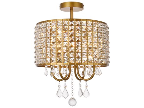 Elegant Lighting Elise 4-Light Brass Crystal Drum Semi Flush Mount