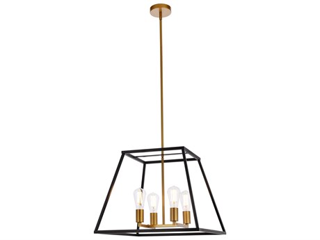 Elegant Lighting Declan 4-Light Black And Brass Geometric Pendant