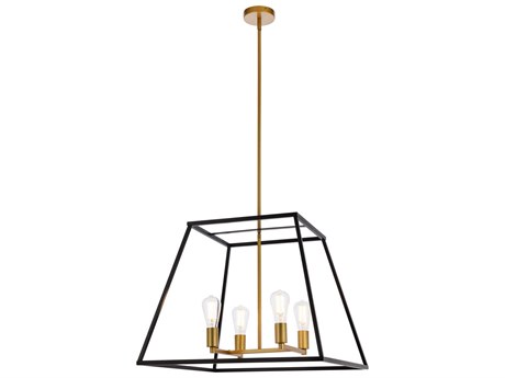 Elegant Lighting Declan 4-Light Black And Brass Geometric Pendant