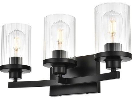 Elegant Lighting Saanvi 3-Light Black Clear Glass Vanity Light