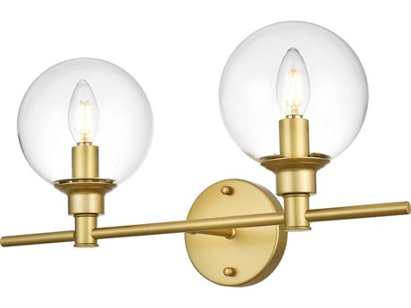 Elegant Lighting Jaelynn 2-Light Brass Glass Vanity Light