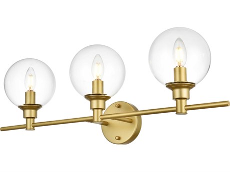 Elegant Lighting Jaelynn 3-Light Brass Glass Vanity Light