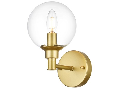 Elegant Lighting Jaelynn 1-Light Brass Glass Wall Sconce