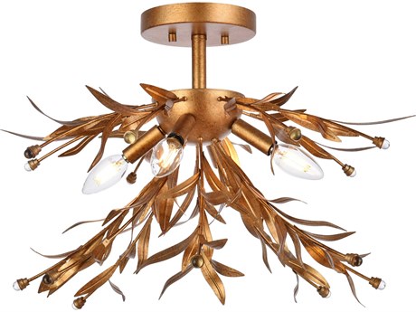 Elegant Lighting Priscilla 4-Light Gold Leaf Crystal Semi Flush Mount