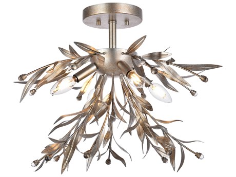 Elegant Lighting Priscilla 4-Light Silver Leaf Crystal Semi Flush Mount