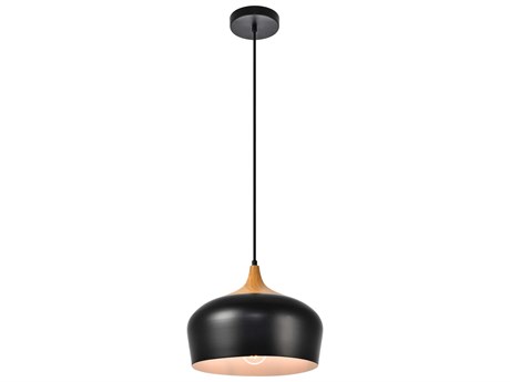 Elegant Lighting Nora 1-Light Black Natural Wood Dome Mini Pendant