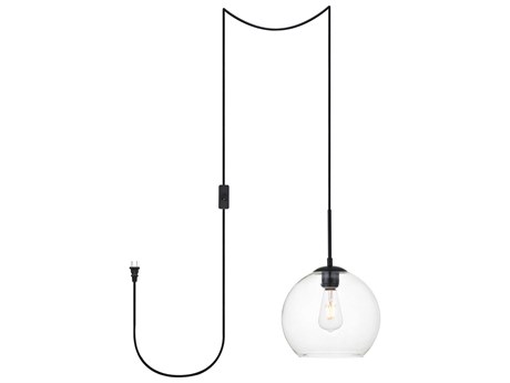 Elegant Lighting Baxter 1-Light Black Clear Glass Globe Pendant