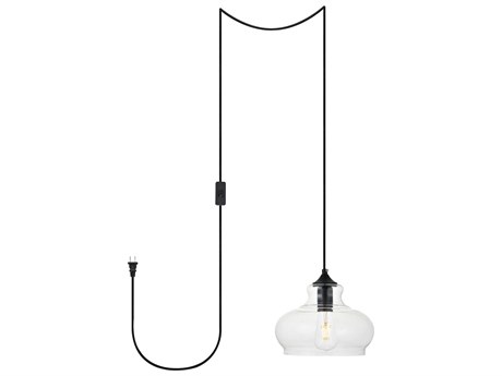 Elegant Lighting Destry 1-Light Black Glass Geometric Mini Pendant
