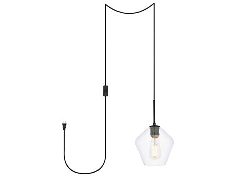 Elegant Lighting Gene 1-Light Black Glass Bell Mini Pendant
