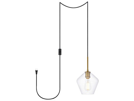 Elegant Lighting Gene 1-Light Brass Glass Bell Mini Pendant