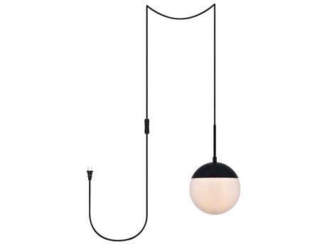 Elegant Lighting Eclipse 1-Light Black And Frosted White Glass Globe Mini Pendant
