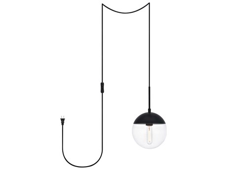 Elegant Lighting Eclipse 1-Light Black And Clear Glass Globe Mini Pendant