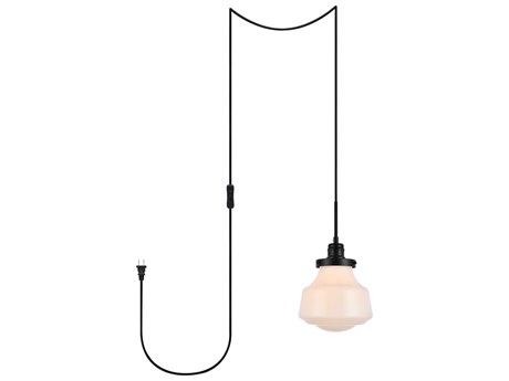 Elegant Lighting Lyle 1-Light Black And Frosted White Glass LED Mini Pendant