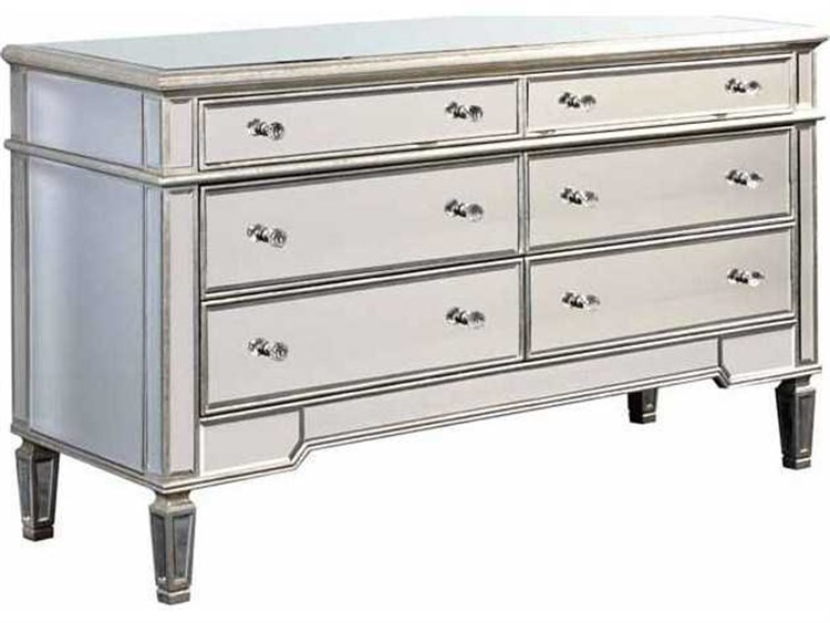 Elegant Lighting Floine Silver Clear Mirror 6 Drawers Double Elegant Lighting Floine Silver Clear Mirror 6 Drawers Double Dresser