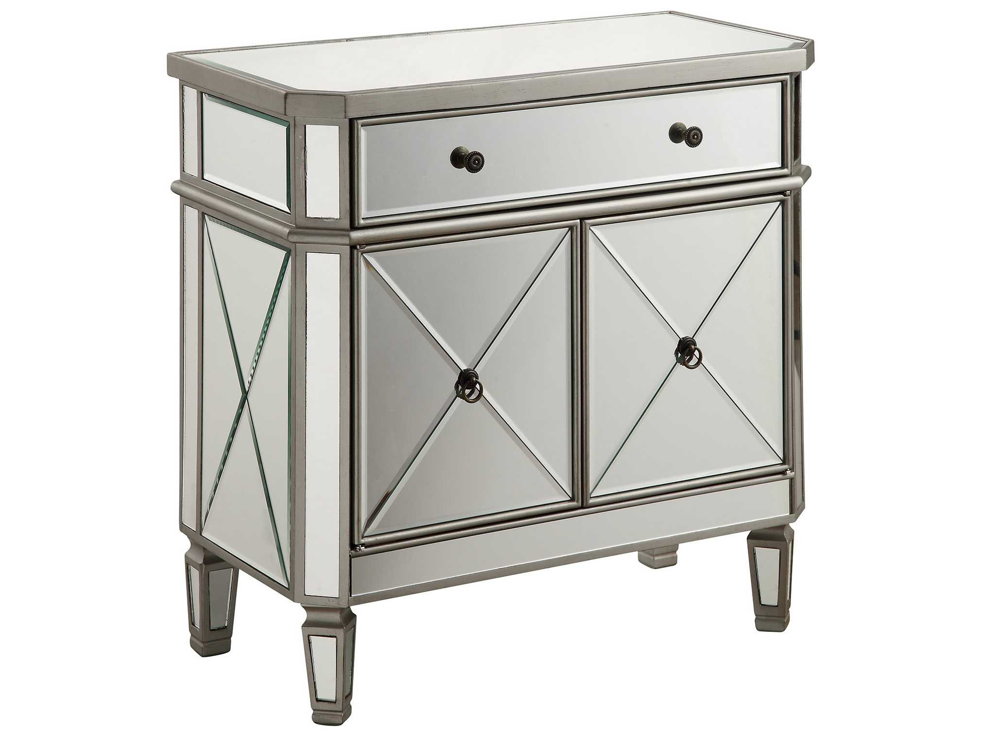 Elegant Ligting Silver & Clear Mirror OneDrawer & TwoDoor