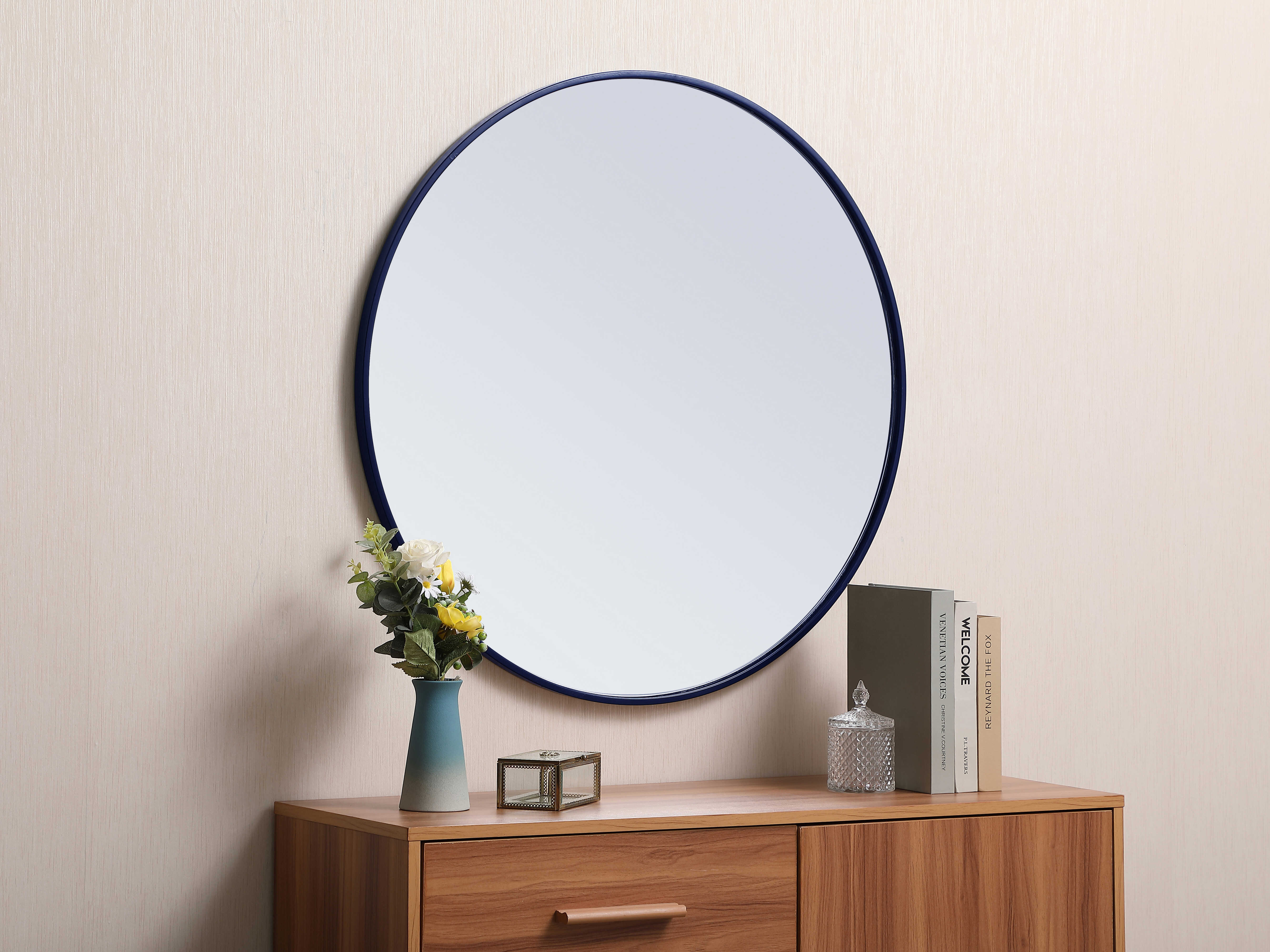 Elegant Lighting Eternity Blue 32'' Wide Round Wall Mirror EGMR4037BL