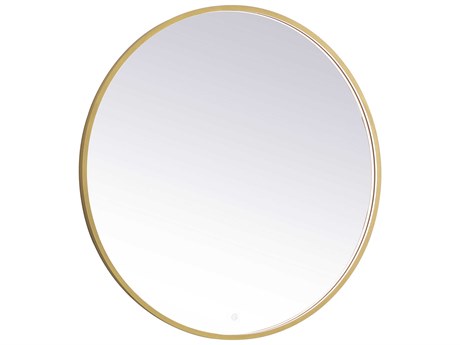 Elegant Lighting Pier Brass Round LED Wall Mirror