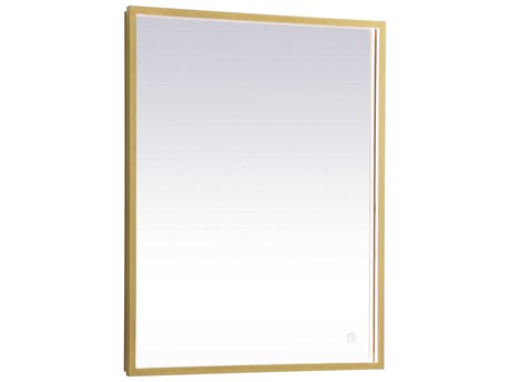 Elegant Lighting Pier Brass Rectangular LED Wall Mirror