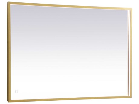Elegant Lighting Pier Brass Rectangular LED Wall Mirror