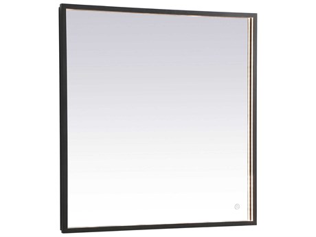 Elegant Lighting Pier Black Rectangular LED Wall Mirror