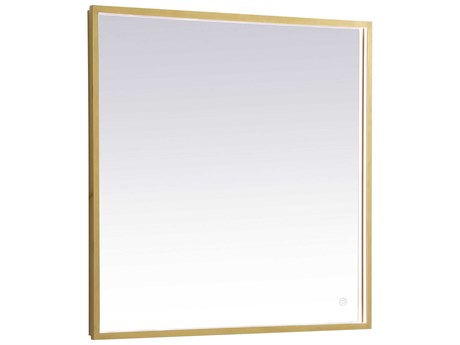 Elegant Lighting Pier Brass Rectangular LED Wall Mirror