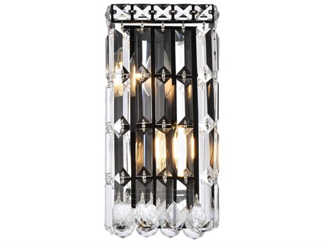 Elegant Lighting Maxime 2-Light Black And Clear Crystal Wall Sconce