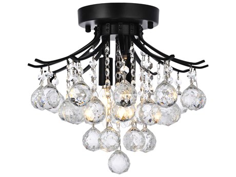 Elegant Lighting Toureg 3-Light Black And Clear Crystal Semi Flush Mount