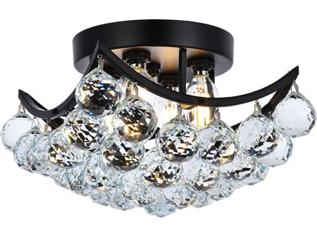 Elegant Lighting Corona 4-Light Black And Clear Crystal Flush Mount