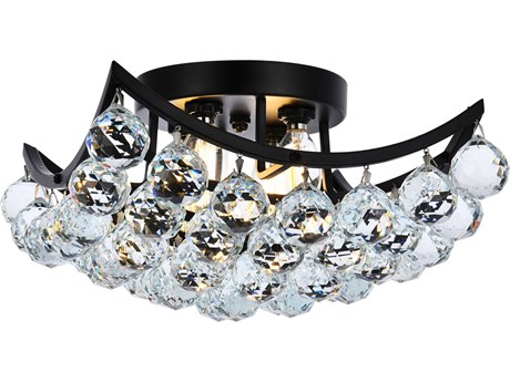 Elegant Lighting Corona 4-Light Black And Clear Crystal Flush Mount
