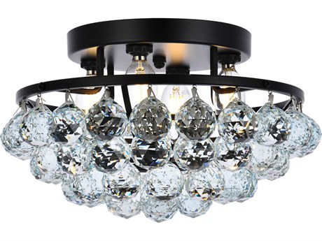Elegant Lighting Corona 4-Light Black And Clear Crystal Flush Mount