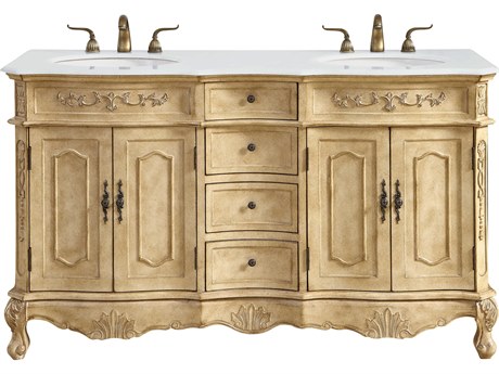 Elegant Lighting Danville Antique Beige 60" Vanity with Ivory White Quartz Countertop