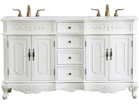 Elegant Lighting Danville Antique White 60" Vanity with Ivory White Quartz Countertop