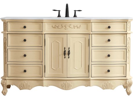 Elegant Lighting Danville Light Antique Beige 60" Vanity with Ivory White Quartz Countertop