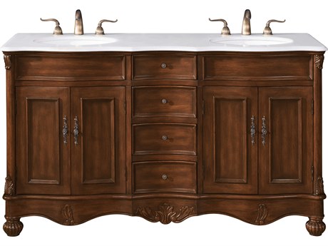 Elegant Lighting Windsor Teak 60" Vanity with Ivory White Quartz Countertop