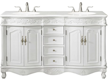 Elegant Lighting Windsor Antique White 60" Vanity with Ivory White Quartz Countertop
