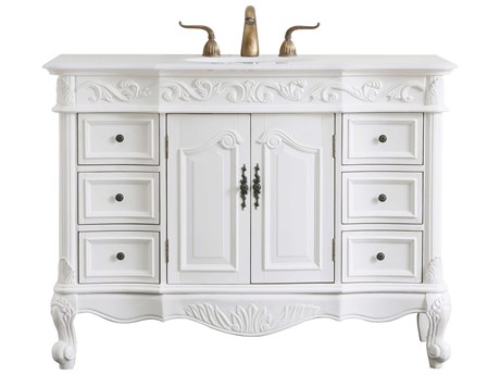 Elegant Lighting Oakland Antique White 48" Vanity with Ivory White Quartz Countertop
