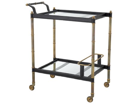 Eichholtz Princess Vintage Brass Black Leather Trolley