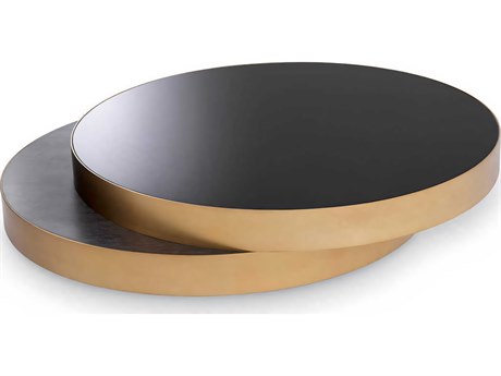 Eichholtz Griffith Charcoal Grey Oak Veneer Brushed Brass Black Glass Coffee Table