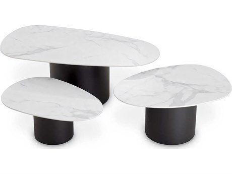 Eichholtz Zane White Ceramic Marble Set of 3 Coffee Table