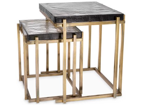 Eichholtz Niemeyer Vintage Brass Set of 2 Side Table