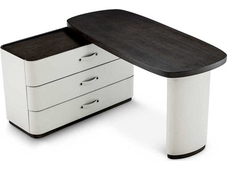 Eichholtz Numana Mocha Straight Oak Veneer Faux Leather Desk