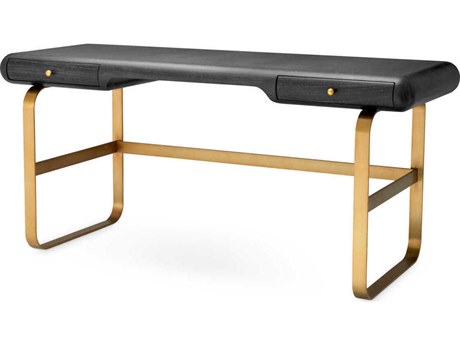 Eichholtz Nathaniel Charcoal Grey Oak Veneer Brushed Brass Desk